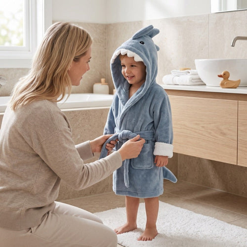 True Haven | Shark Baby Bathrobe – Cozy Post-Bath Comfort, Ultra-Soft Materials