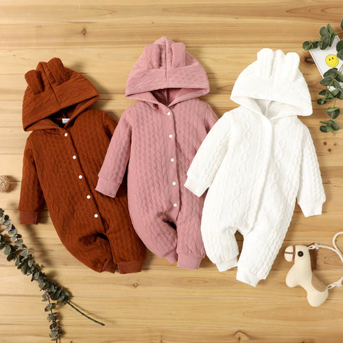 True Haven | Baby Girl Hooded Long Sleeve Romper – Soft Breathable Cotton, Sweet Hooded Design