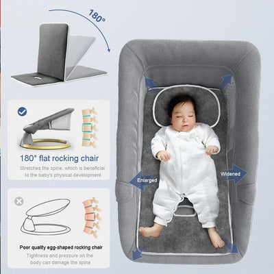 True Haven | Electric Baby Rocking Bassinet – 180° Flat-Lying Position, Bluetooth Music