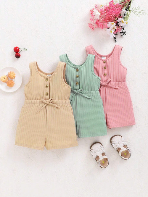 True Haven | 3-Piece Baby Girl Camisole & Shorts Set – Soft Knit Comfort, Great for Summer Photos
