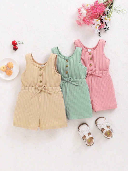 True Haven | 3-Piece Baby Girl Camisole & Shorts Set – Soft Knit Comfort, Great for Summer Photos
