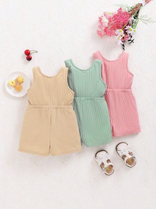 True Haven | 3-Piece Baby Girl Camisole & Shorts Set – Soft Knit Comfort, Great for Summer Photos