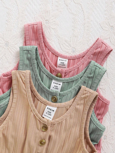 True Haven | 3-Piece Baby Girl Camisole & Shorts Set – Soft Knit Comfort, Great for Summer Photos