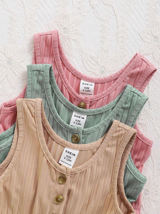 True Haven | 3-Piece Baby Girl Camisole & Shorts Set – Soft Knit Comfort, Great for Summer Photos