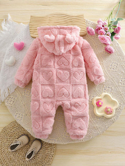 True Haven | Newborn Baby Girl Fuzzy Hooded Jumpsuit – Soft Flannel Fabric, Easy Zip-Up Design