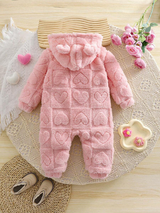 True Haven | Newborn Baby Girl Fuzzy Hooded Jumpsuit – Soft Flannel Fabric, Easy Zip-Up Design