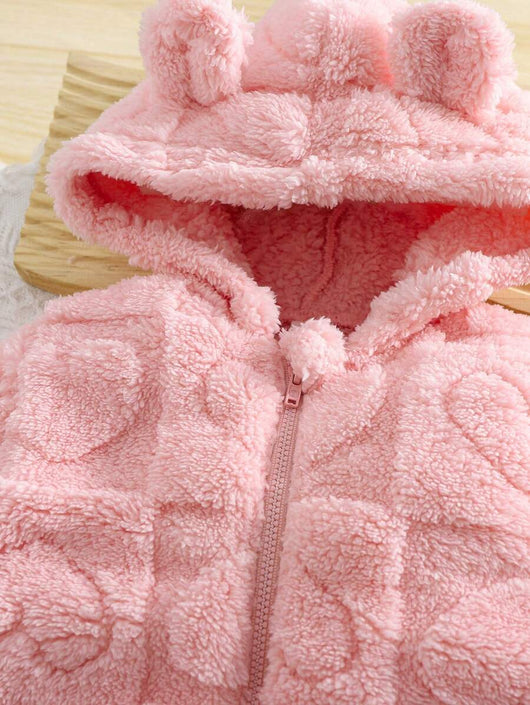 True Haven | Newborn Baby Girl Fuzzy Hooded Jumpsuit – Soft Flannel Fabric, Easy Zip-Up Design