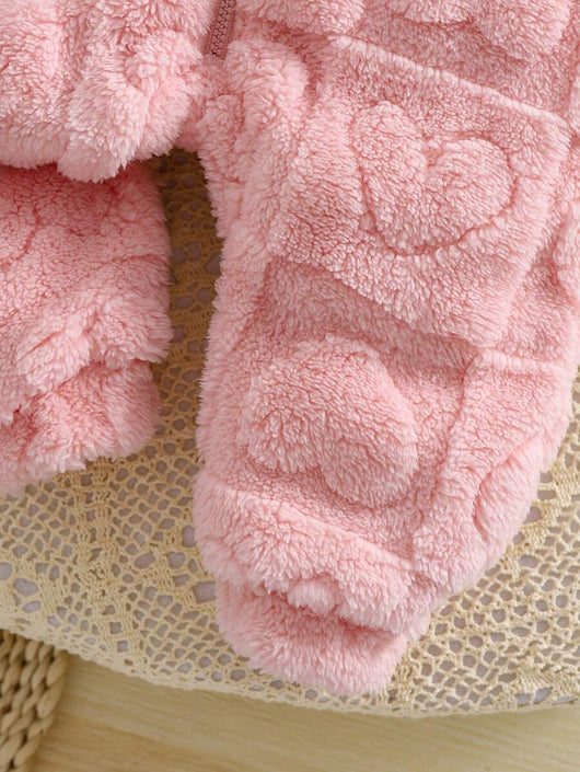 True Haven | Newborn Baby Girl Fuzzy Hooded Jumpsuit – Soft Flannel Fabric, Easy Zip-Up Design