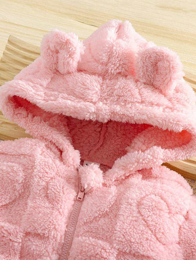 True Haven | Newborn Baby Girl Fuzzy Hooded Jumpsuit – Soft Flannel Fabric, Easy Zip-Up Design