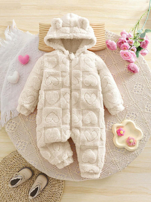 True Haven | Newborn Baby Girl Fuzzy Hooded Jumpsuit – Soft Flannel Fabric, Easy Zip-Up Design