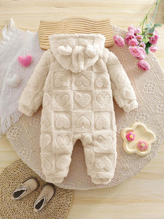 True Haven | Newborn Baby Girl Fuzzy Hooded Jumpsuit – Soft Flannel Fabric, Easy Zip-Up Design