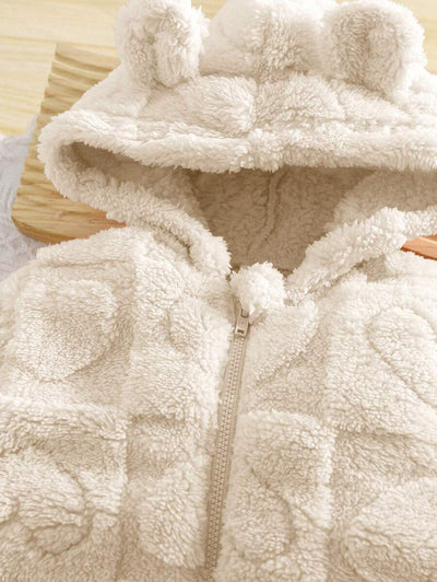 True Haven | Newborn Baby Girl Fuzzy Hooded Jumpsuit – Soft Flannel Fabric, Easy Zip-Up Design