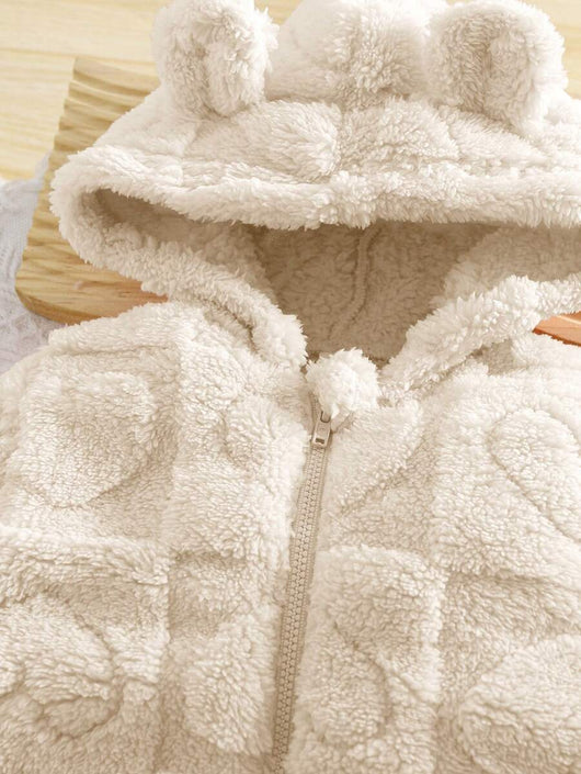 True Haven | Newborn Baby Girl Fuzzy Hooded Jumpsuit – Soft Flannel Fabric, Easy Zip-Up Design