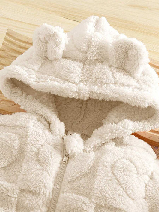 True Haven | Newborn Baby Girl Fuzzy Hooded Jumpsuit – Soft Flannel Fabric, Easy Zip-Up Design