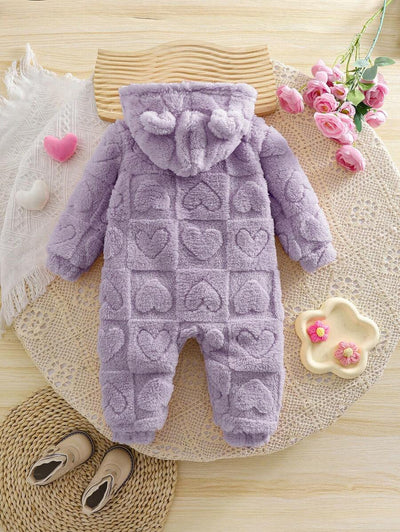 True Haven | Newborn Baby Girl Fuzzy Hooded Jumpsuit – Soft Flannel Fabric, Easy Zip-Up Design