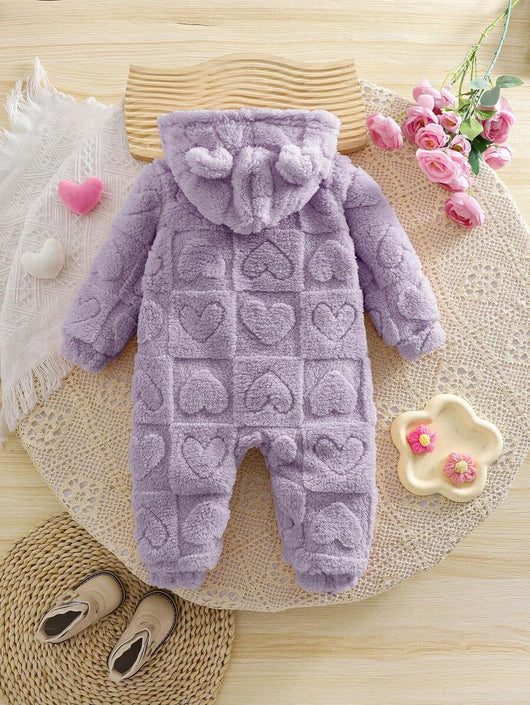 True Haven | Newborn Baby Girl Fuzzy Hooded Jumpsuit – Soft Flannel Fabric, Easy Zip-Up Design