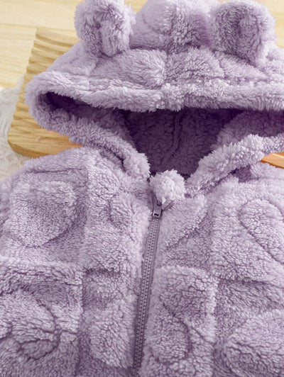 True Haven | Newborn Baby Girl Fuzzy Hooded Jumpsuit – Soft Flannel Fabric, Easy Zip-Up Design