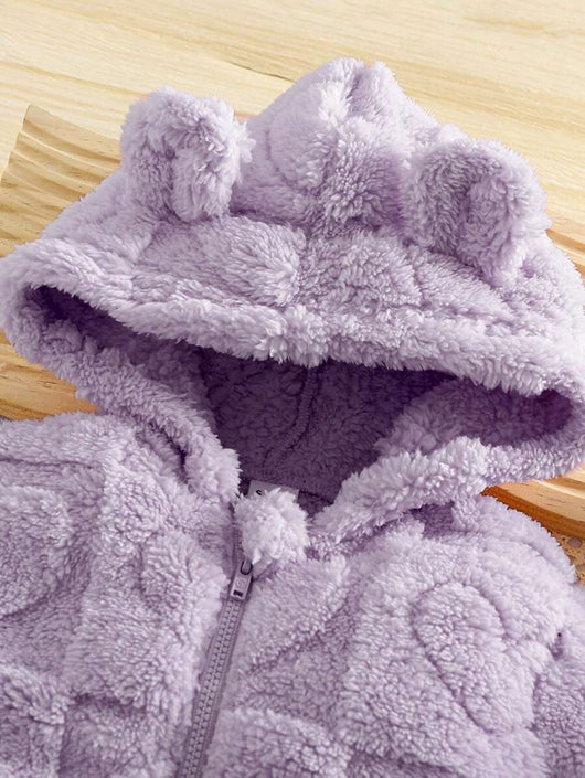 True Haven | Newborn Baby Girl Fuzzy Hooded Jumpsuit – Soft Flannel Fabric, Easy Zip-Up Design