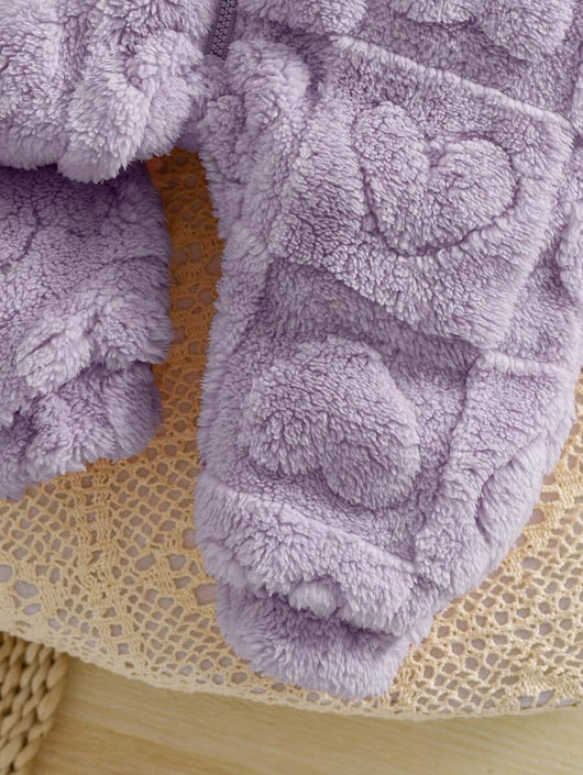 True Haven | Newborn Baby Girl Fuzzy Hooded Jumpsuit – Soft Flannel Fabric, Easy Zip-Up Design