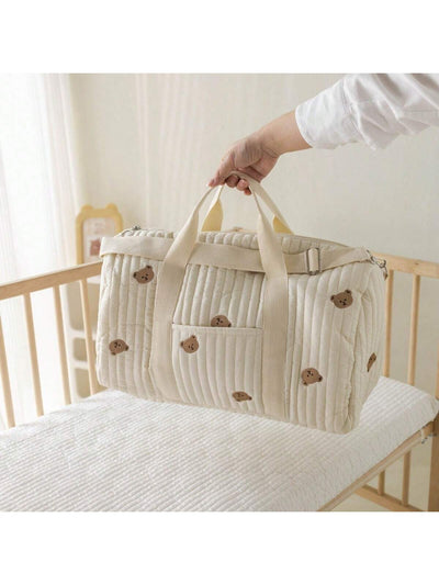 True Haven | Quilted Diaper Bag Organizer – Embroidered Cotton Design, Spacious Multi-Pocket Storage
