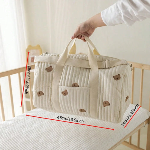 True Haven | Quilted Diaper Bag Organizer – Embroidered Cotton Design, Spacious Multi-Pocket Storage