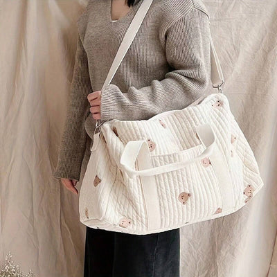 True Haven | Quilted Diaper Bag Organizer – Embroidered Cotton Design, Spacious Multi-Pocket Storage