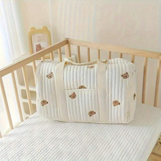 True Haven | Quilted Diaper Bag Organizer – Embroidered Cotton Design, Spacious Multi-Pocket Storage