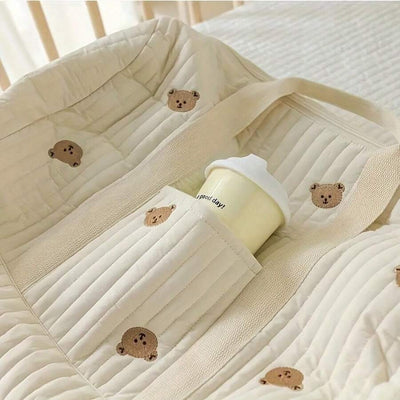True Haven | Quilted Diaper Bag Organizer – Embroidered Cotton Design, Spacious Multi-Pocket Storage