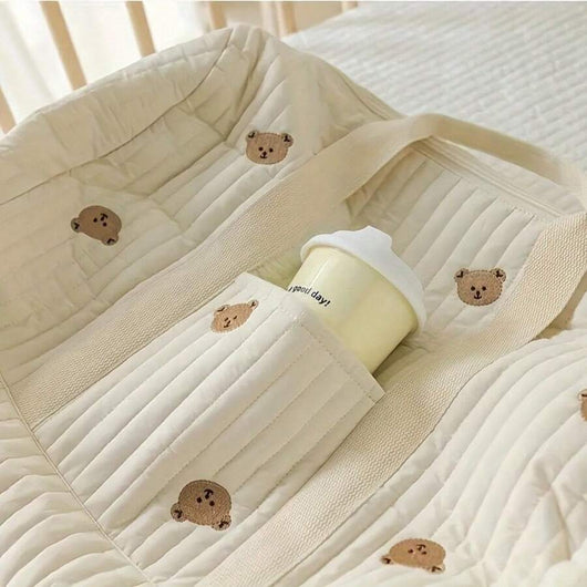 True Haven | Quilted Diaper Bag Organizer – Embroidered Cotton Design, Spacious Multi-Pocket Storage