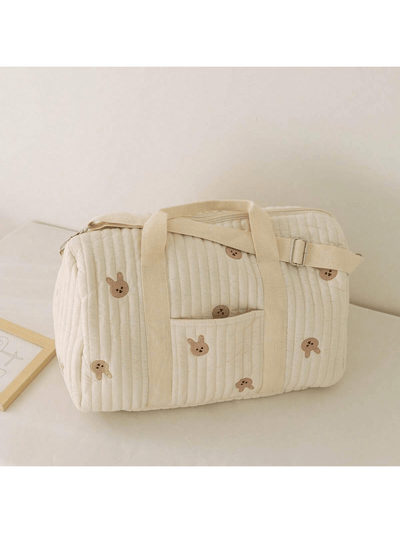 True Haven | Quilted Diaper Bag Organizer – Embroidered Cotton Design, Spacious Multi-Pocket Storage
