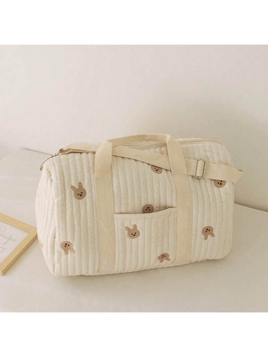 True Haven | Quilted Diaper Bag Organizer – Embroidered Cotton Design, Spacious Multi-Pocket Storage