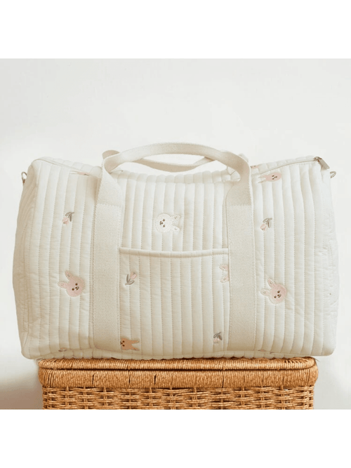True Haven | Quilted Diaper Bag Organizer – Embroidered Cotton Design, Spacious Multi-Pocket Storage