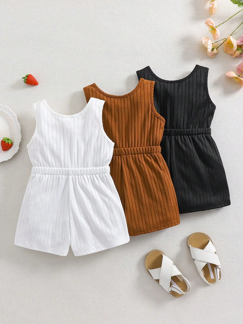 True Haven | 3-Piece Baby Girl Camisole & Shorts Set – Soft Knit Comfort, Great for Summer Photos