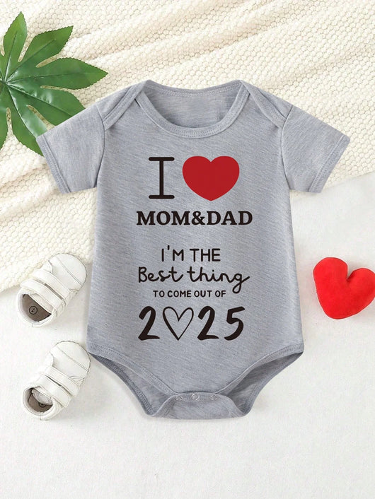 True Haven | Baby Boy Heart & Letter Print Romper – Soft Breathable Cotton, Easy Snap Closures