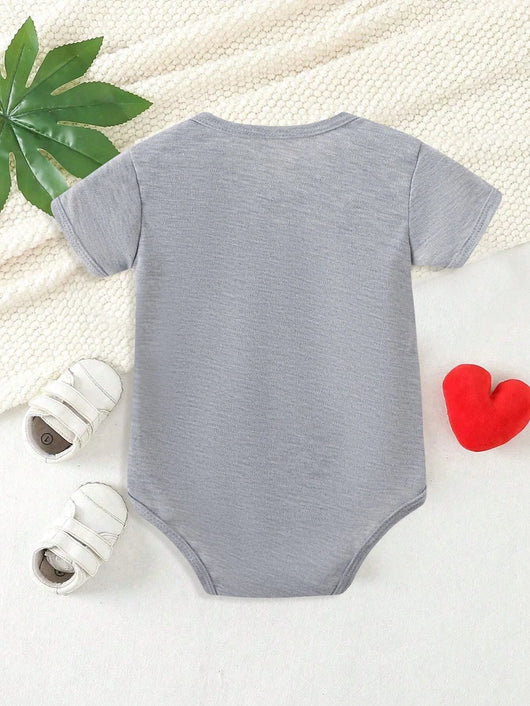 True Haven | Baby Boy Heart & Letter Print Romper – Soft Breathable Cotton, Easy Snap Closures