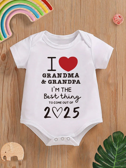True Haven | Baby Boy Heart & Letter Print Romper – Soft Breathable Cotton, Easy Snap Closures
