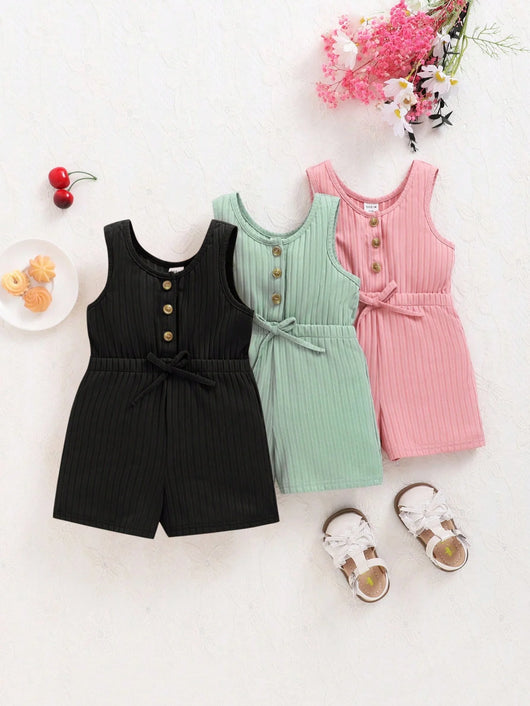 True Haven | 3-Piece Baby Girl Camisole & Shorts Set – Soft Knit Comfort, Great for Summer Photos