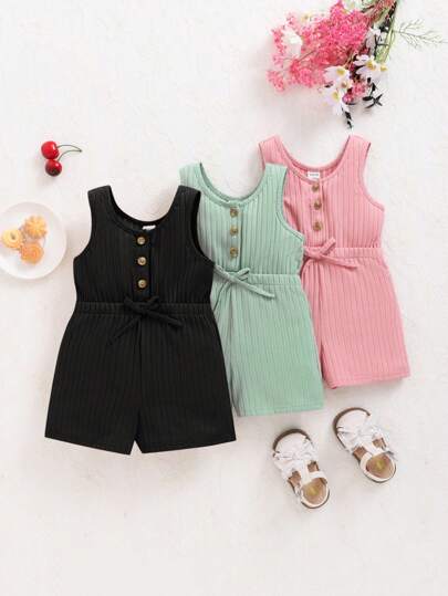True Haven | 3-Piece Baby Girl Camisole & Shorts Set – Soft Knit Comfort, Great for Summer Photos