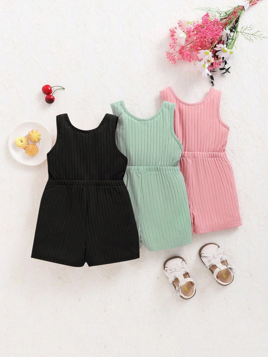 True Haven | 3-Piece Baby Girl Camisole & Shorts Set – Soft Knit Comfort, Great for Summer Photos