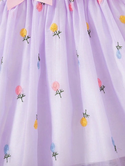 True Haven | Baby Girl Sleeveless Princess Dress – Floral Embroidery Detail, Soft Mesh Tulle Overlay