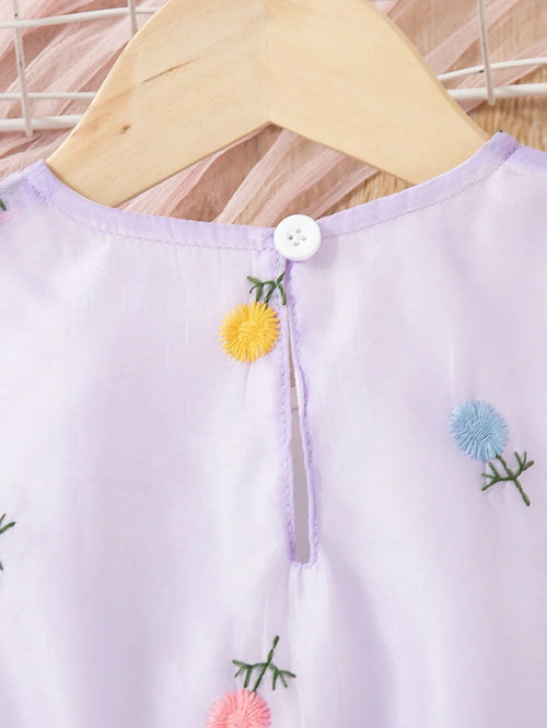True Haven | Baby Girl Sleeveless Princess Dress – Floral Embroidery Detail, Soft Mesh Tulle Overlay