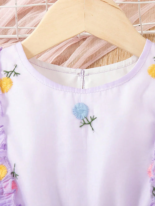 True Haven | Baby Girl Sleeveless Princess Dress – Floral Embroidery Detail, Soft Mesh Tulle Overlay