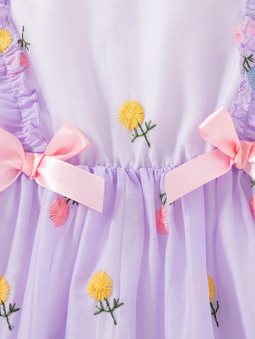 True Haven | Baby Girl Sleeveless Princess Dress – Floral Embroidery Detail, Soft Mesh Tulle Overlay