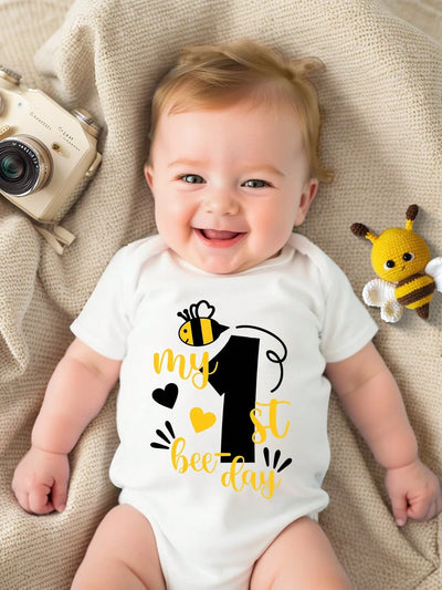 True Haven | Baby Boy Heart & Letter Print Romper – Soft Breathable Cotton, Easy Snap Closures