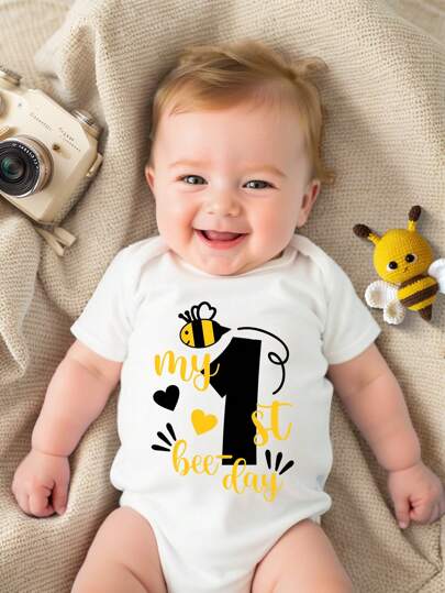 True Haven | Baby Boy Heart & Letter Print Romper – Soft Breathable Cotton, Easy Snap Closures
