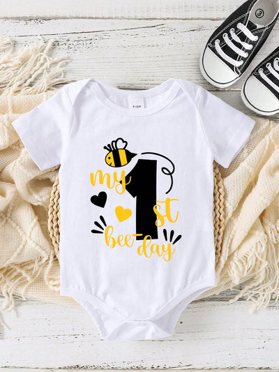True Haven | Baby Boy Heart & Letter Print Romper – Soft Breathable Cotton, Easy Snap Closures