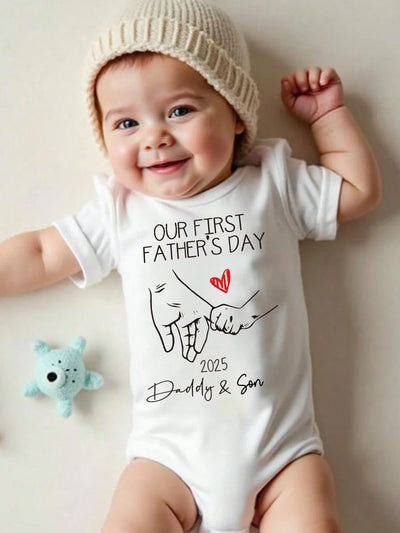 True Haven | Baby Boy Heart & Letter Print Romper – Soft Breathable Cotton, Easy Snap Closures