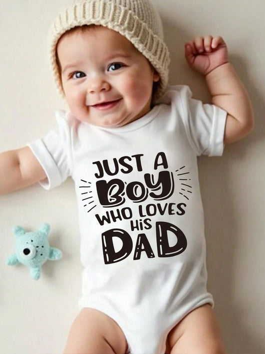 True Haven | Baby Boy Heart & Letter Print Romper – Soft Breathable Cotton, Easy Snap Closures
