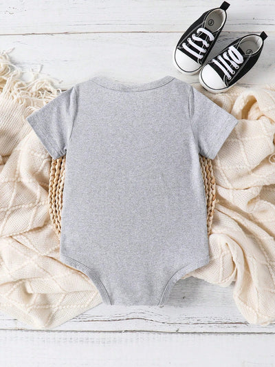 True Haven | Baby Boy Heart & Letter Print Romper – Soft Breathable Cotton, Easy Snap Closures