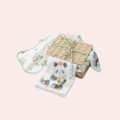 True Haven | Panda Baby Bath Gift Basket – Newborn Care Set with Towel, Washcloths & Changing Pad